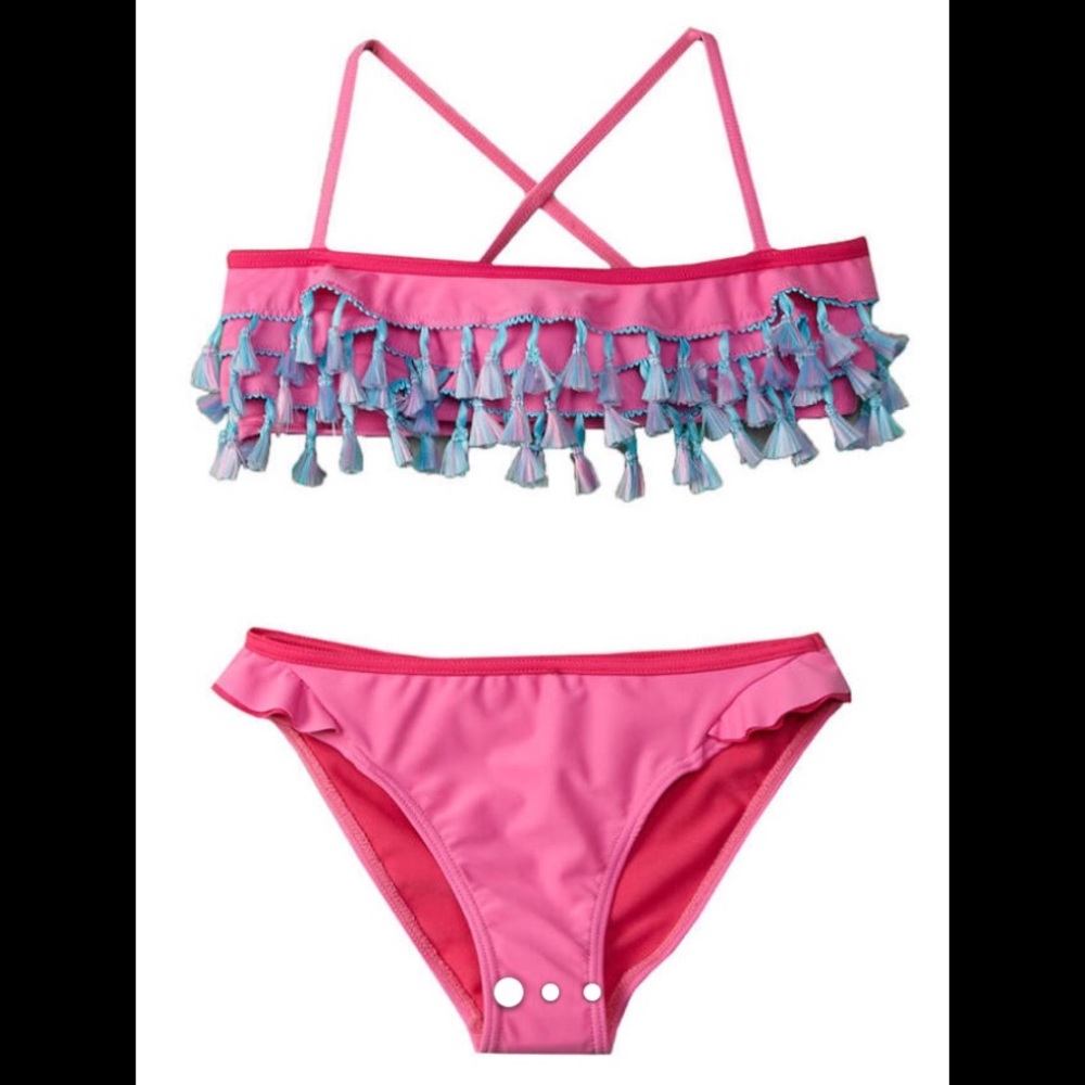 NWT Vigoss Girls SZ 7/8 Pink Ruffles and Tassels bikini set